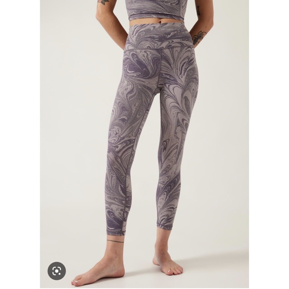 Athleta Transcend 7/8 Tight Leggings Purple Grey Marble Swirl High Rise Large